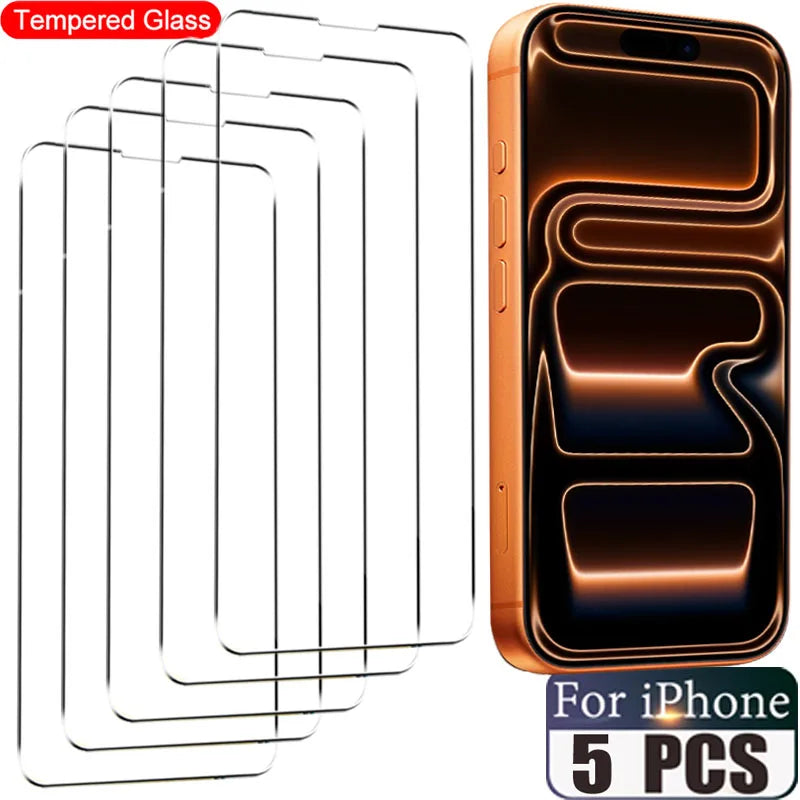 5PCS Klar Screen Protector Für iPhone 17 13 12 11 Pro Max Mini Air Gehärtetes Glas Für iPhone 16 15 14 Pro Max Plus 16E HD Glas