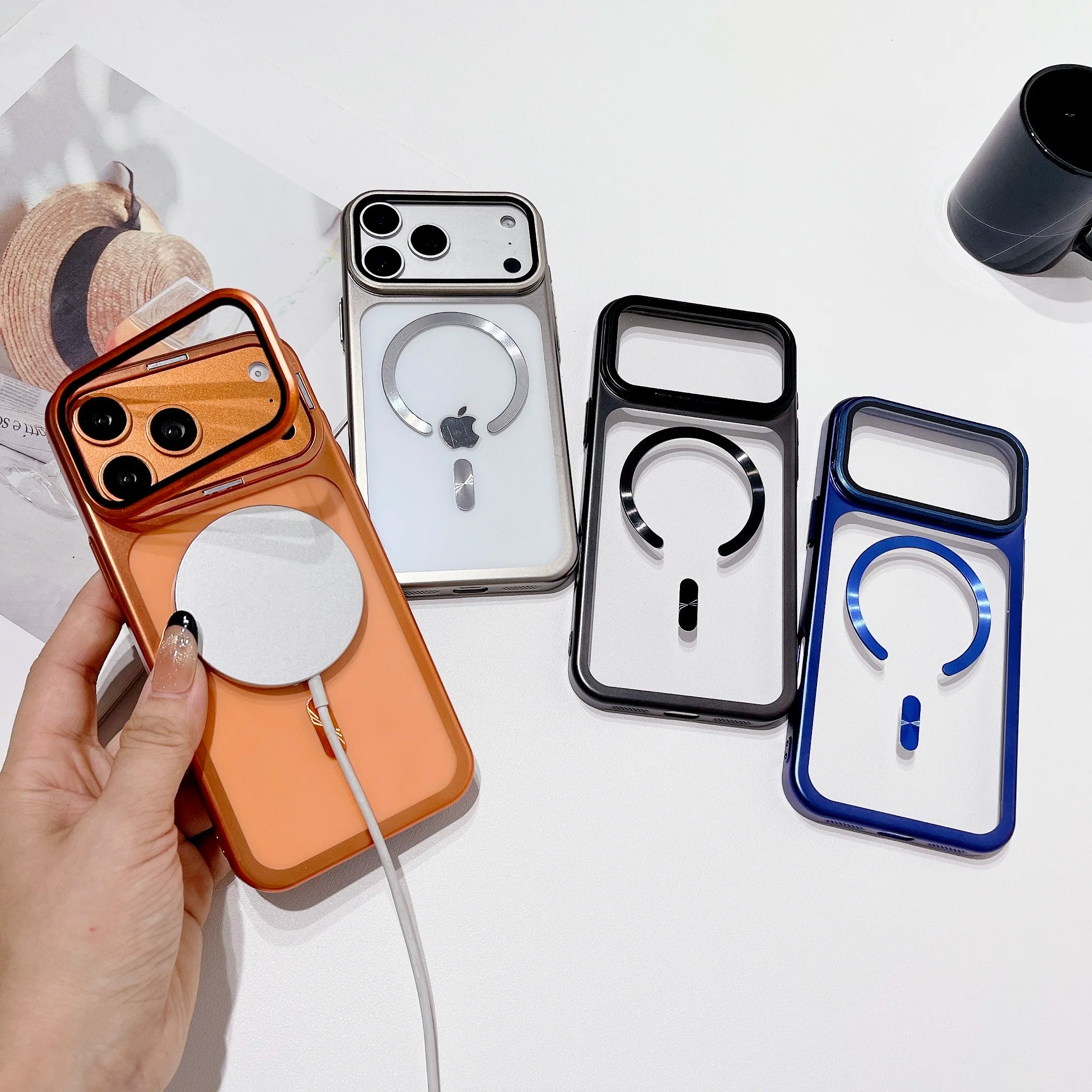 Neue Überzug Falten Glas Kamera Halter Magnetische Telefon Fall Für iPhone 17 17Pro 17 Pro Max Ultra Dünne Transparente Stoßfest abdeckung