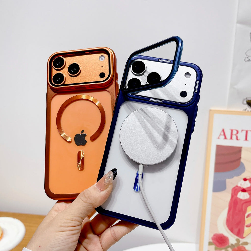 Neue Überzug Falten Glas Kamera Halter Magnetische Telefon Fall Für iPhone 17 17Pro 17 Pro Max Ultra Dünne Transparente Stoßfest abdeckung