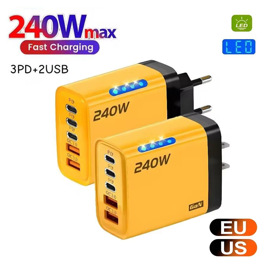 5 Ports 240 W USB C Ladegerät Quick Charge3.0 Typ C PD Telefon Ladegerät Für iPhone Samsung Xiaomi EU/Us-stecker Schnell Ladung Wand Ladegerät