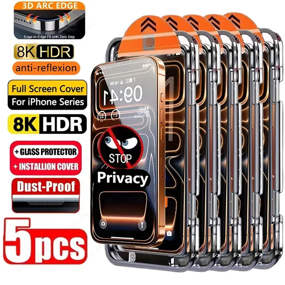 5 Stück staubfreier Sichtschutz-Displayschutz für iPhone 17 16 15 14 11 12 13 Pro Max Plus Air Anti-Spion Einfache Installation Glasbox